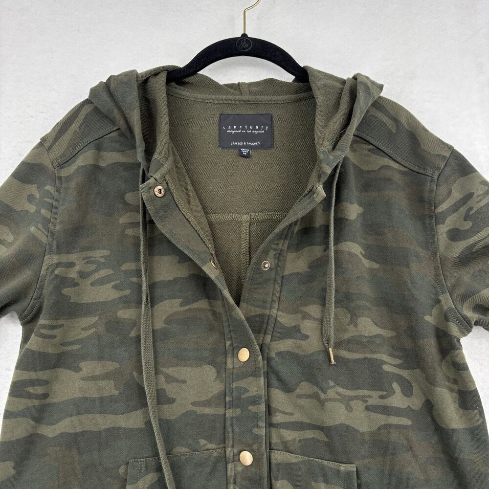 Sanctuary Hooded Jacket Size M Olive Green Camo Full Zip Ruffle Sleeve Hoodie - Picture 5 of 14